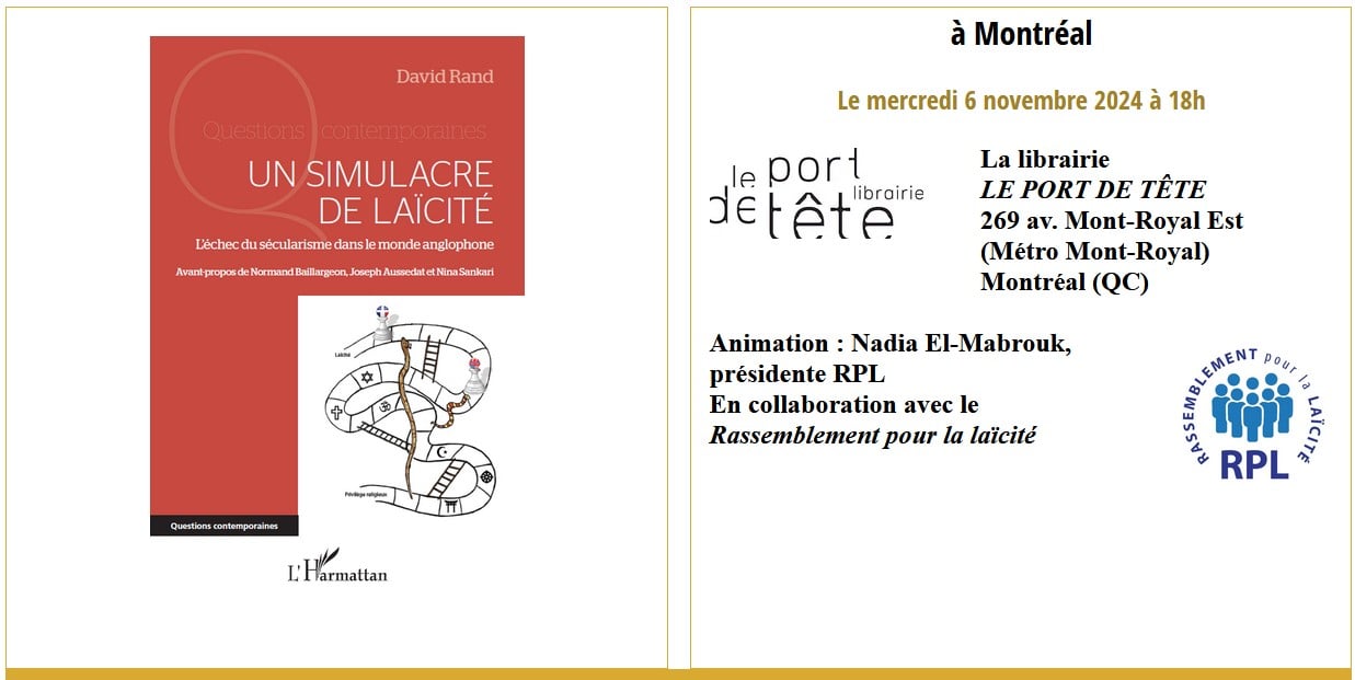 Lancement du nouveau livre de David Rand – Un simulacre de laïcité – 2024-11-06